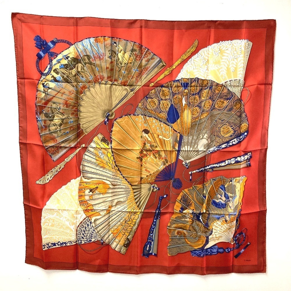 HERMES Authentic Red Silk Scarf